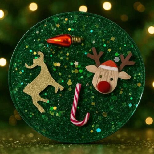 Green-Glitter-Coaster-With-Four-Items