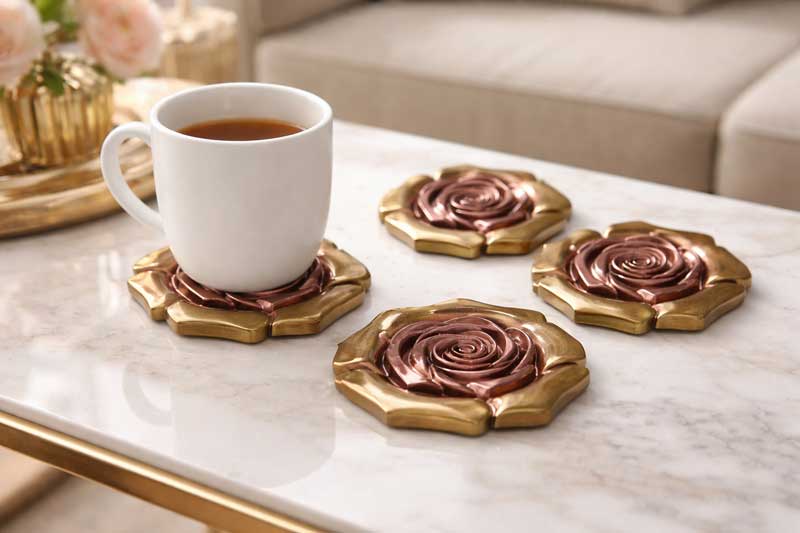 Golden Rose Coaster Set